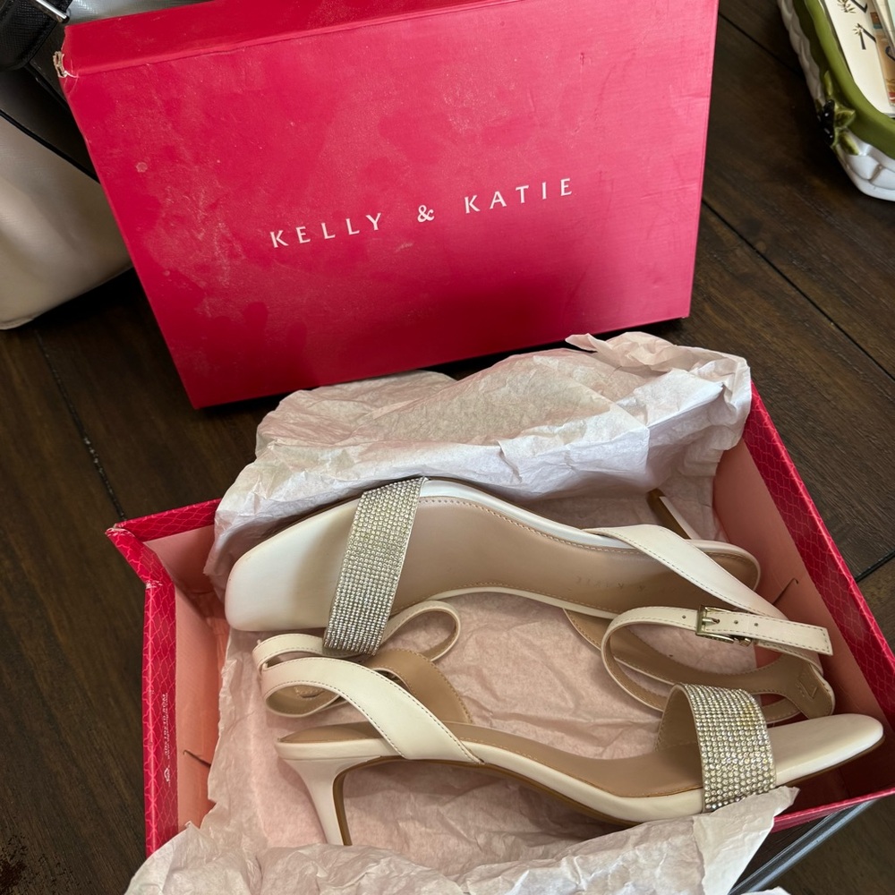 Kelly & Katie Beige Heels with Rhinestone Straps